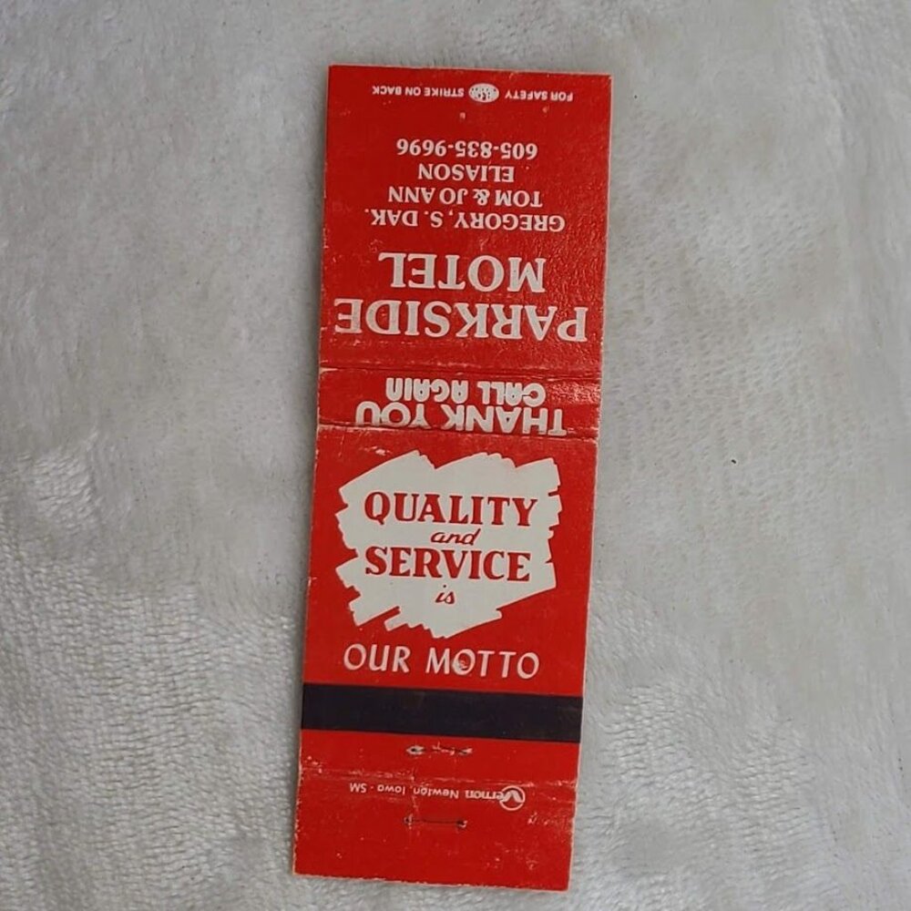 Vintage Matchbook Cover Parkside Motel Gregory SD South Dakota - Picture 3 of 4